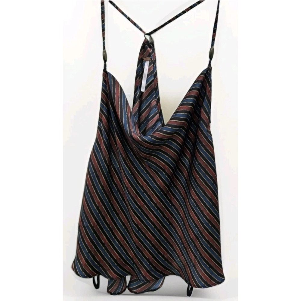 Free People Striped Cowl Neck T-Back Camisole Tank Top Navy Burgundy XS